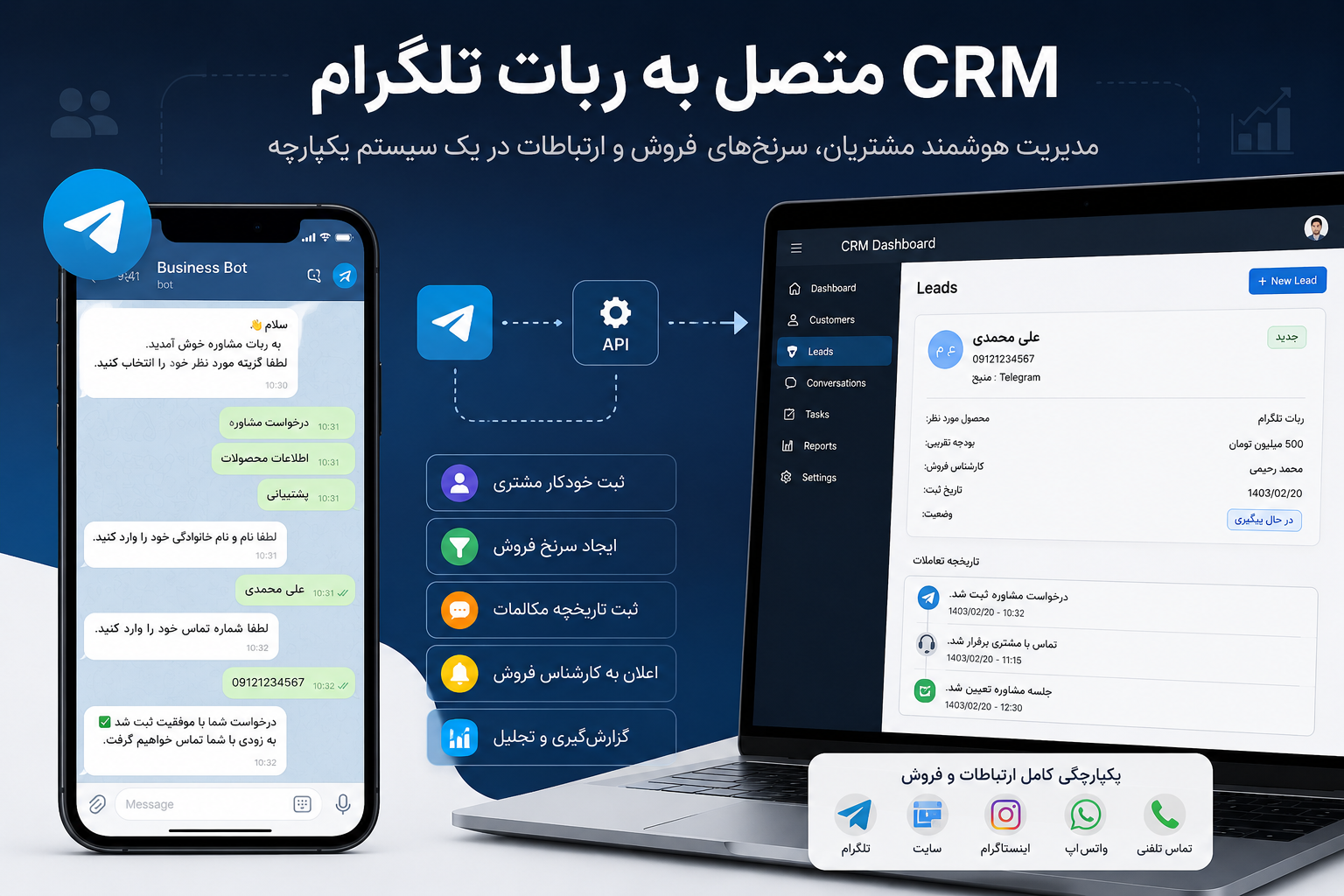 CRM متصل به ربات تلگرام | اتصال CRM به Telegram Bot